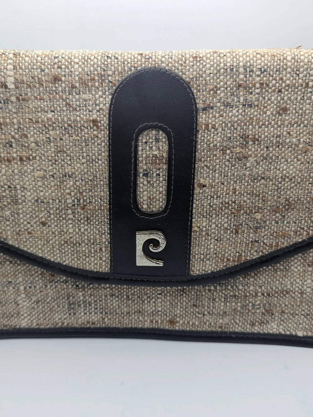 Pierre Cardin 1970s Beige Woven/Jute  Clutch with Black Trim